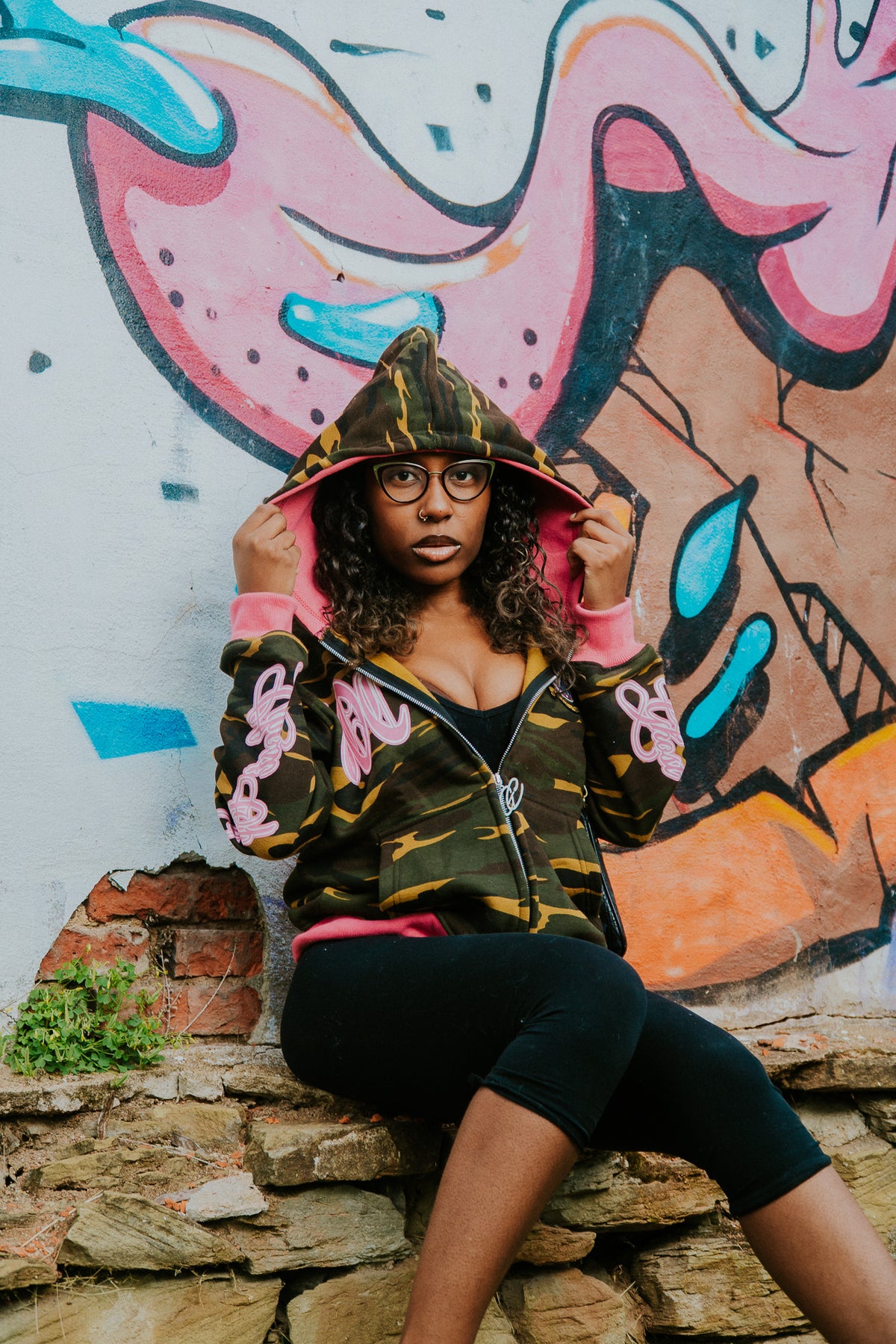 Green Pink War Zip Up Hoodie