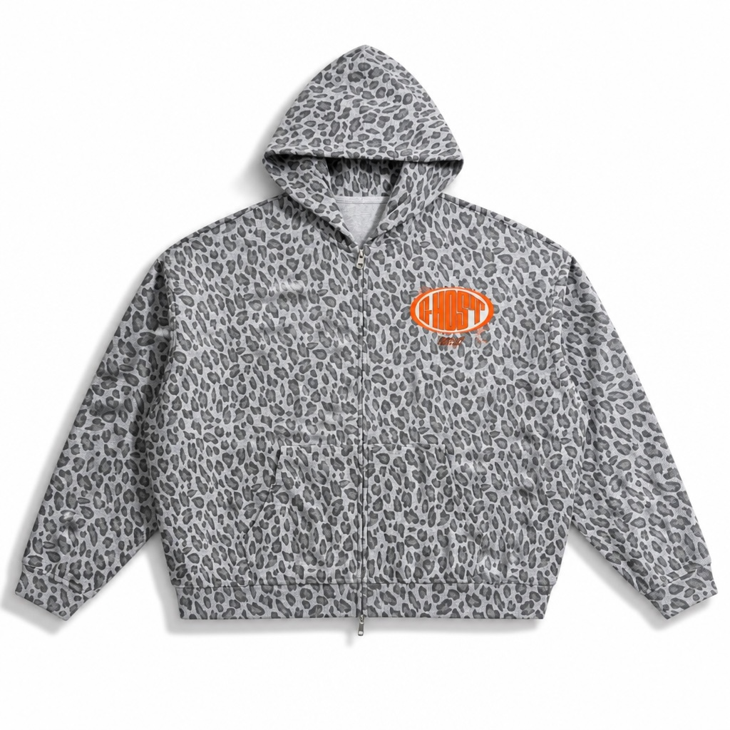 Leopard Waffle Zip Up Hoodie