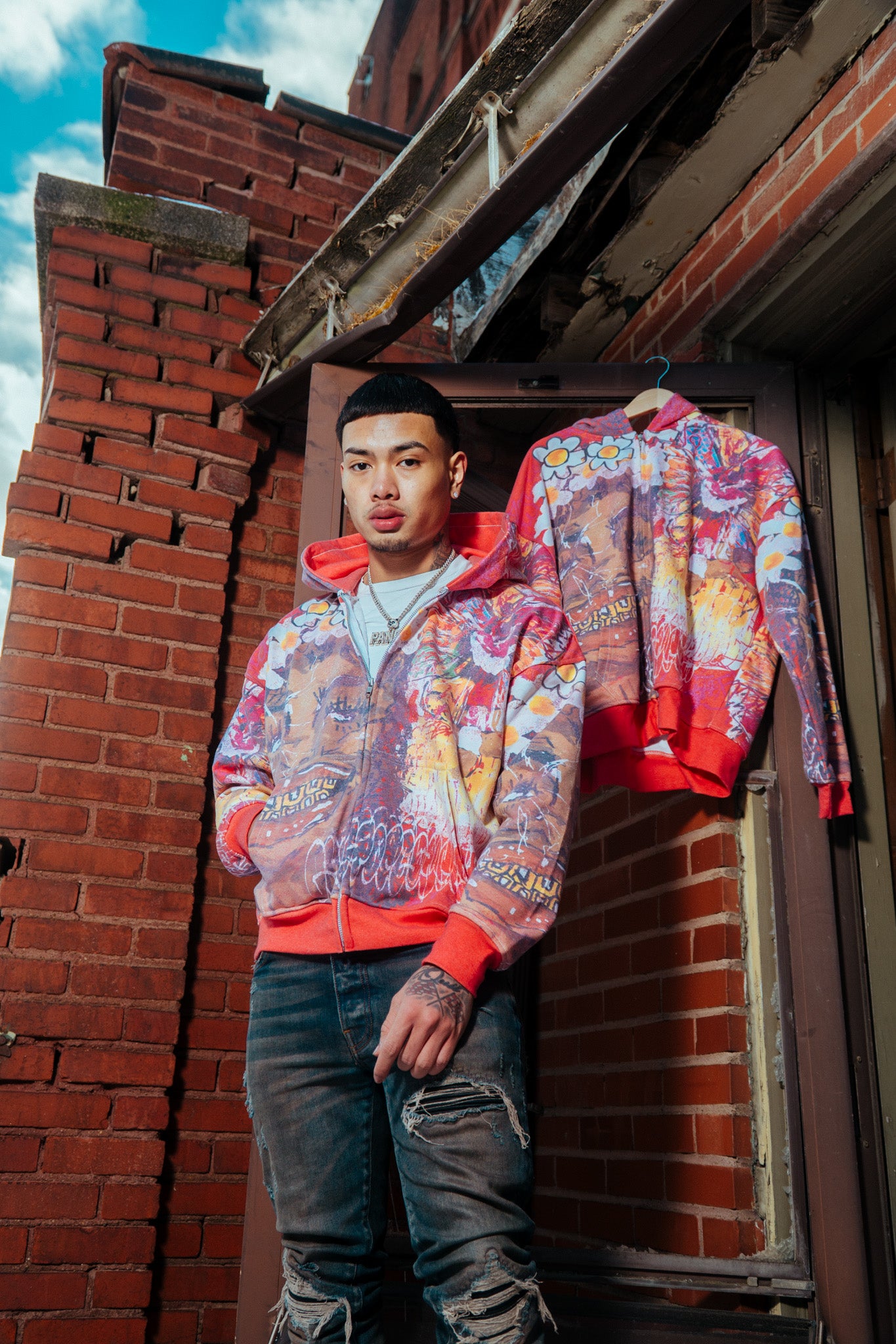 Glee Garden Zip Up Hoodie Scarlet Red