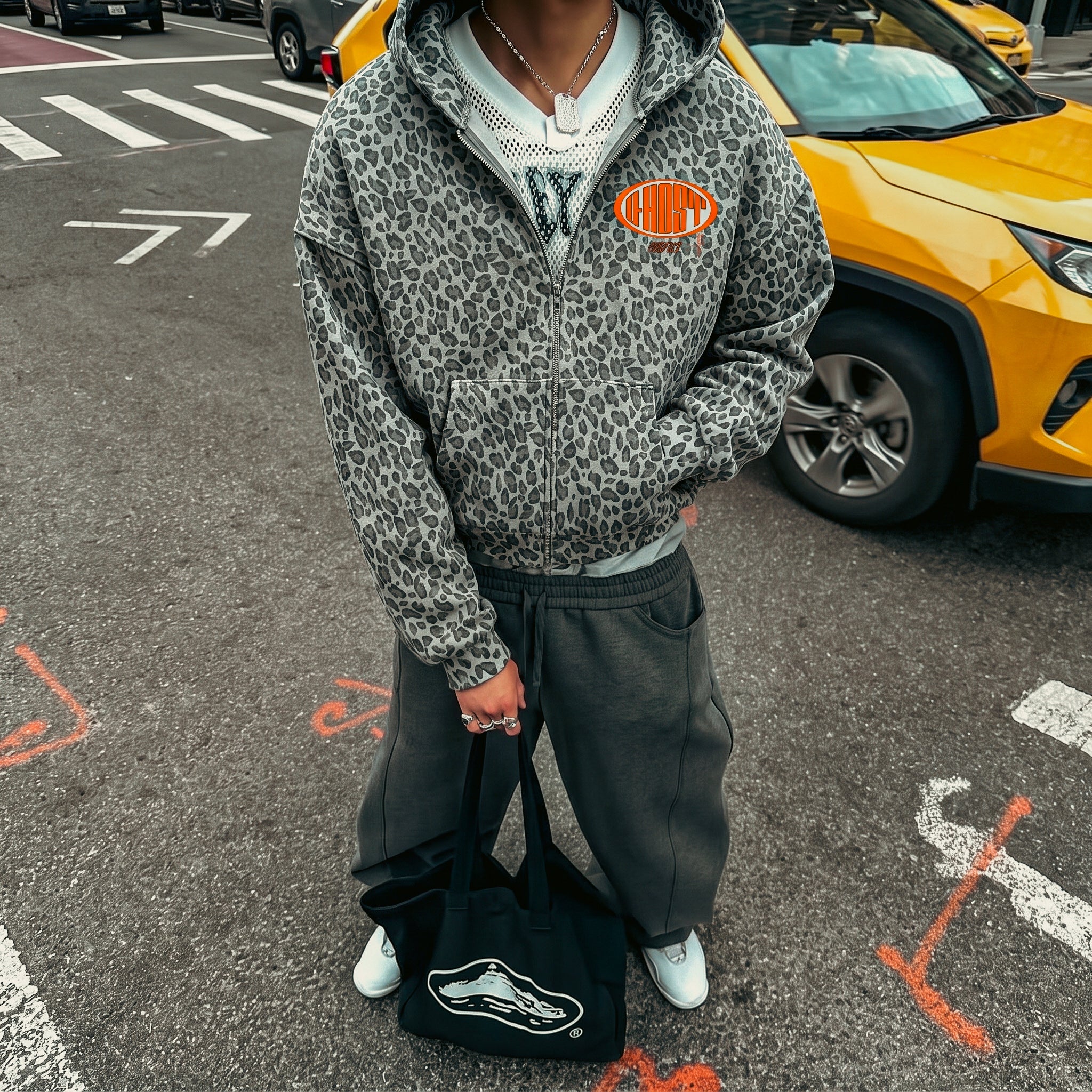 Leopard Waffle Zip Up Hoodie