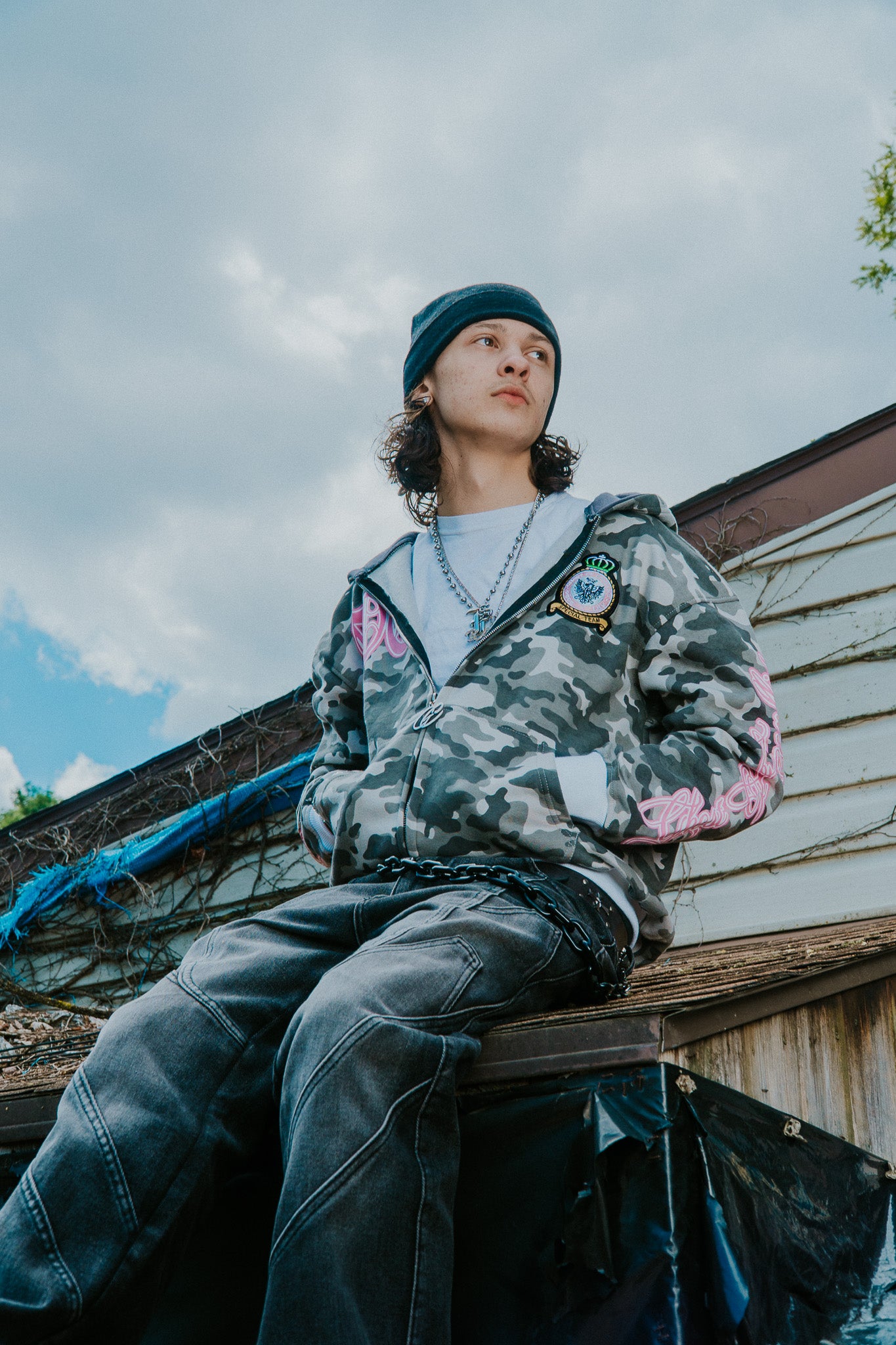 Gray Pink War Zip Up Hoodie