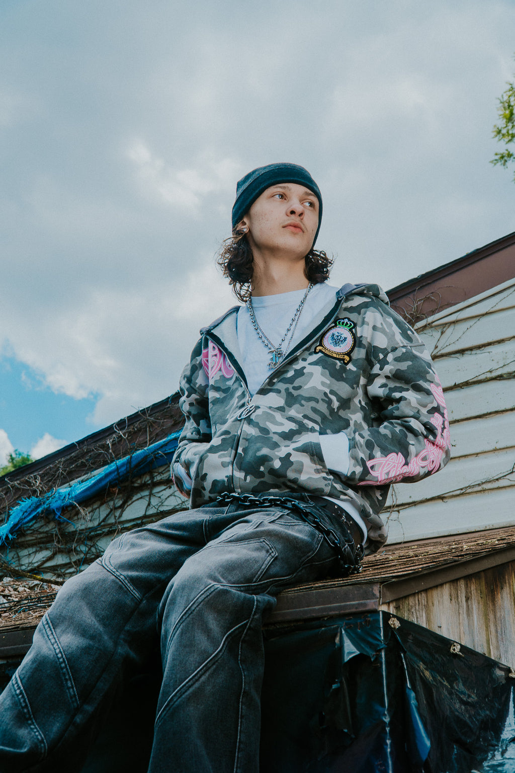 Gray Pink War Zip Up Hoodie