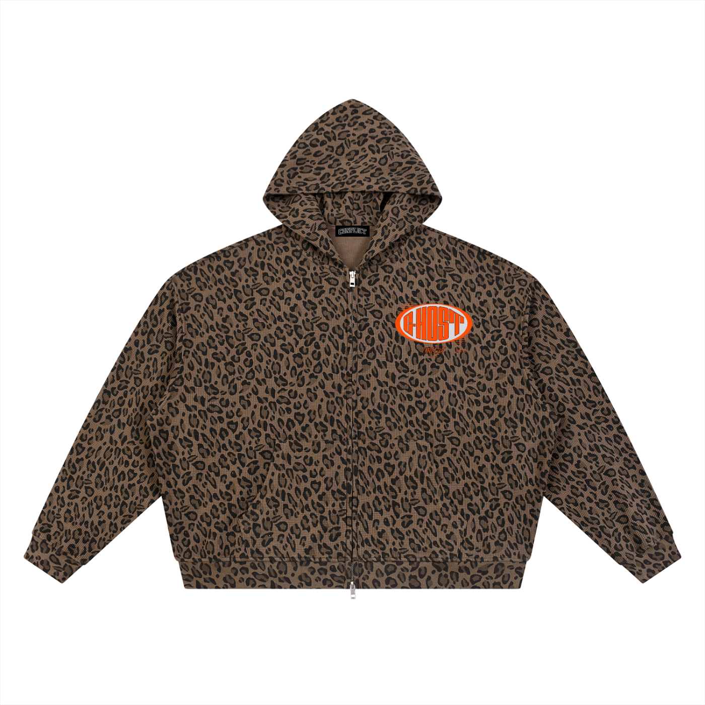 Leopard Waffle Zip Up Hoodie