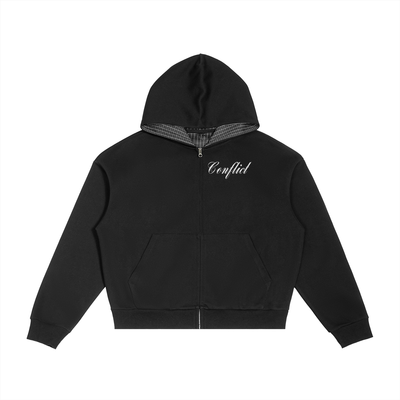 Black Plaid Zip Up Hoodie