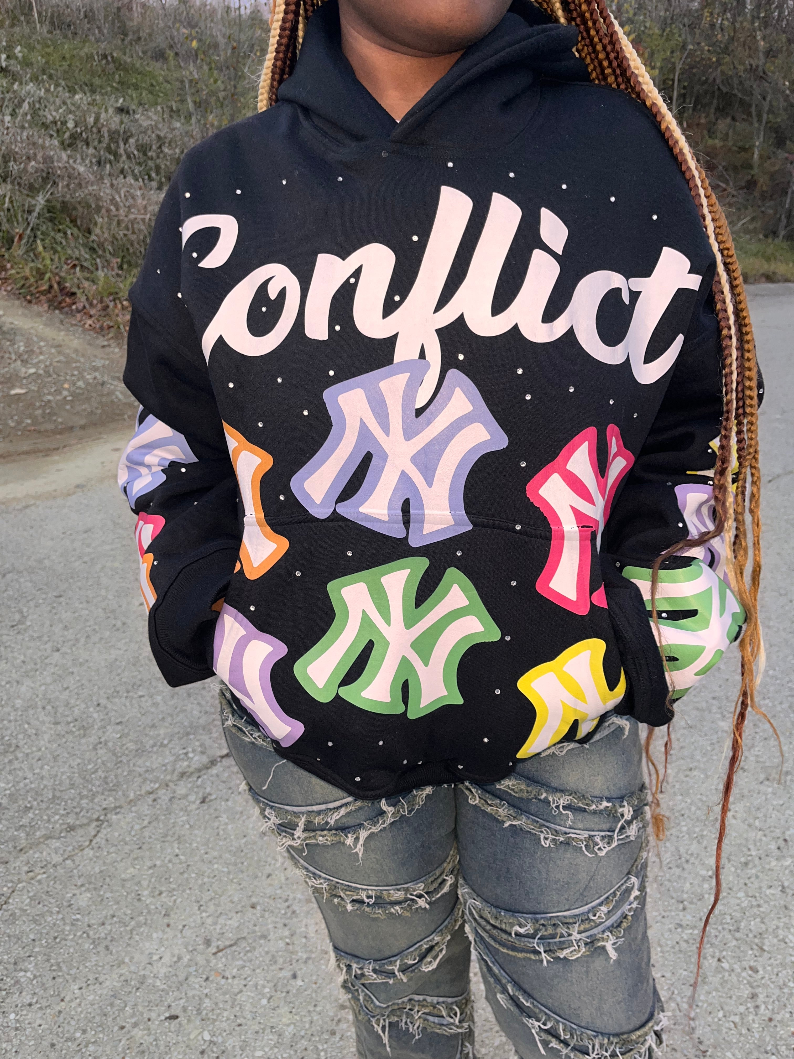 Rhinestone NY GhostofConflict hoodie(LimitedEdition)