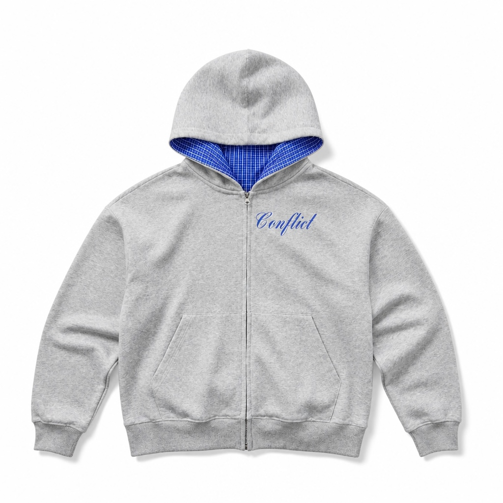 Gray Plaid Zip Up Hoodie