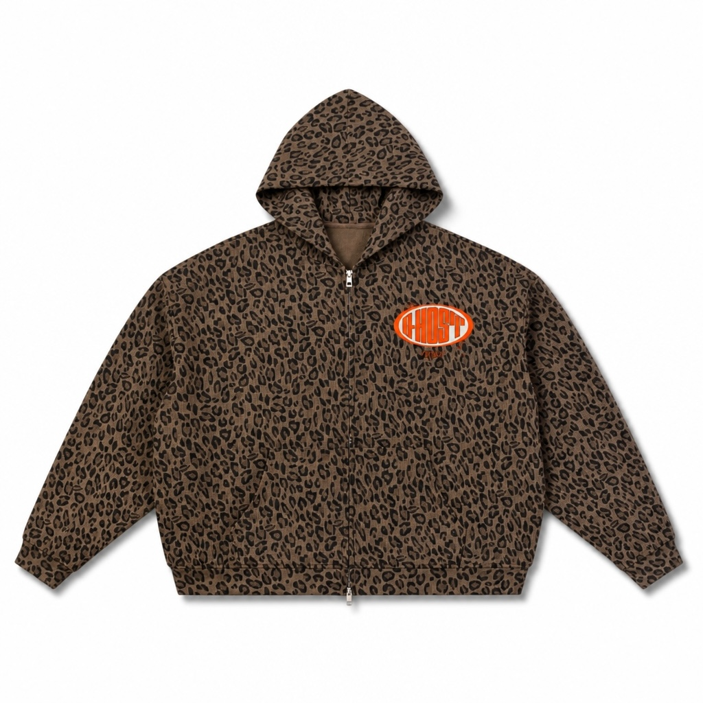 Leopard Waffle Zip Up Hoodie