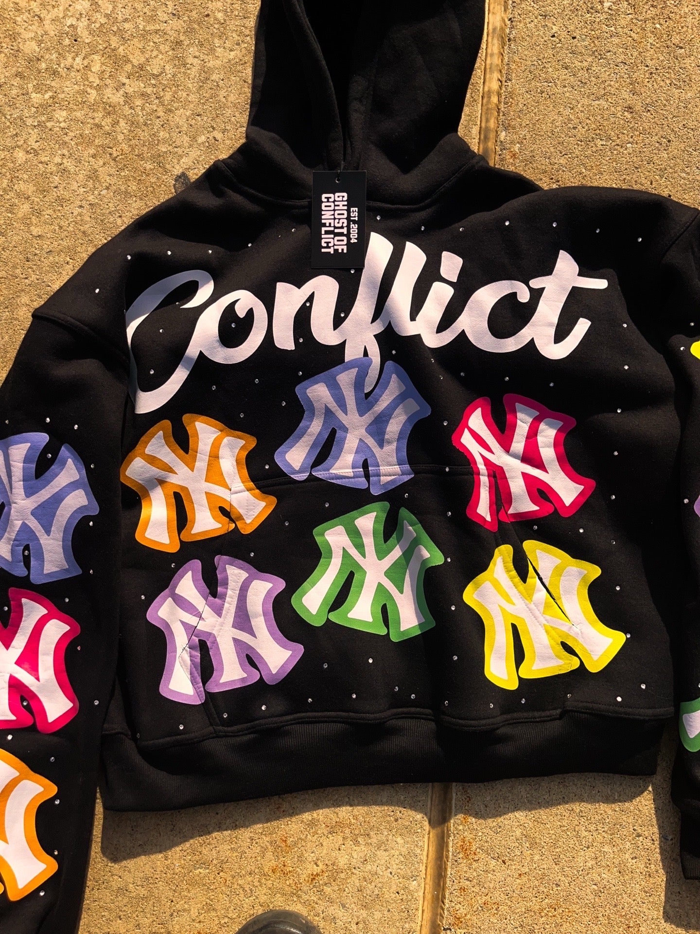 Rhinestone NY GhostofConflict hoodie(LimitedEdition)