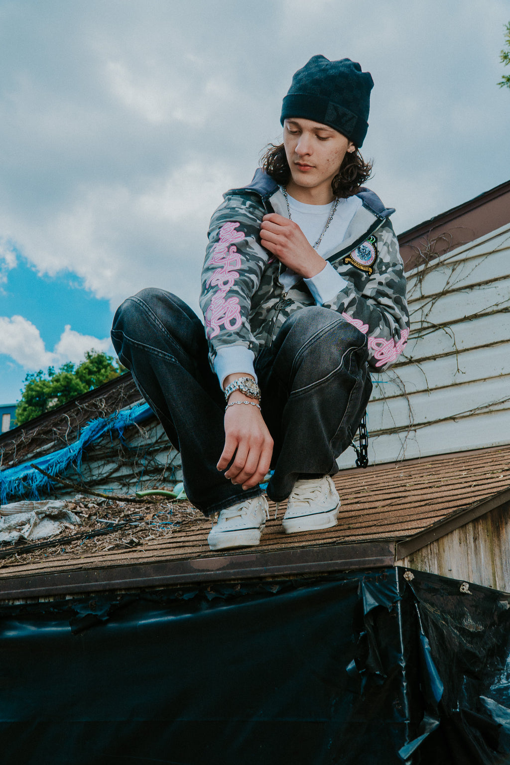 Gray Pink War Zip Up Hoodie