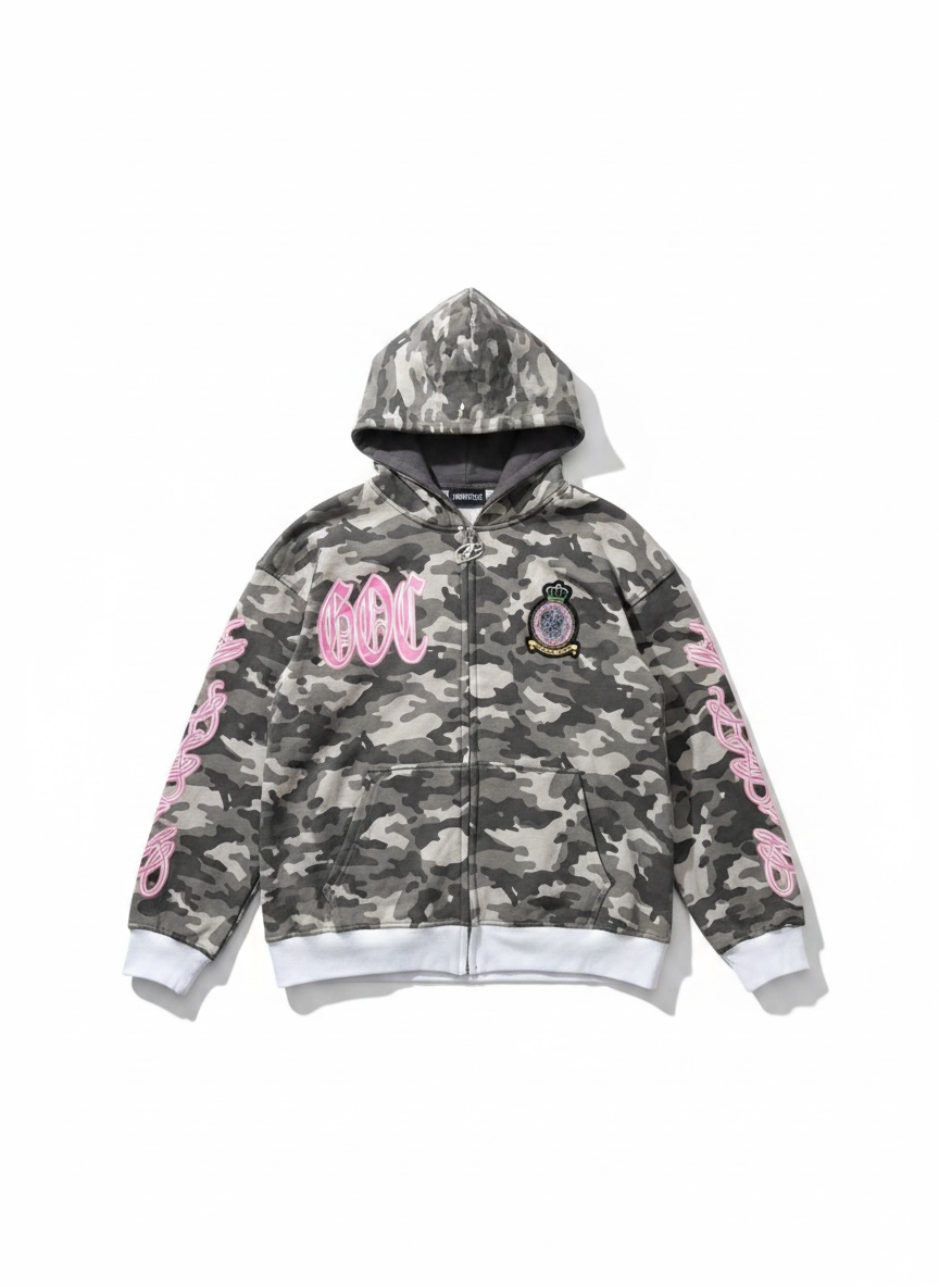 Gray Pink War Zip Up Hoodie