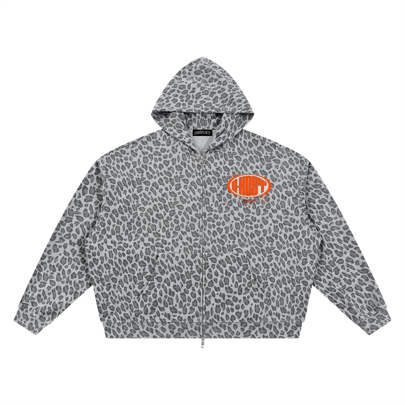 Leopard Waffle Zip Up Hoodie