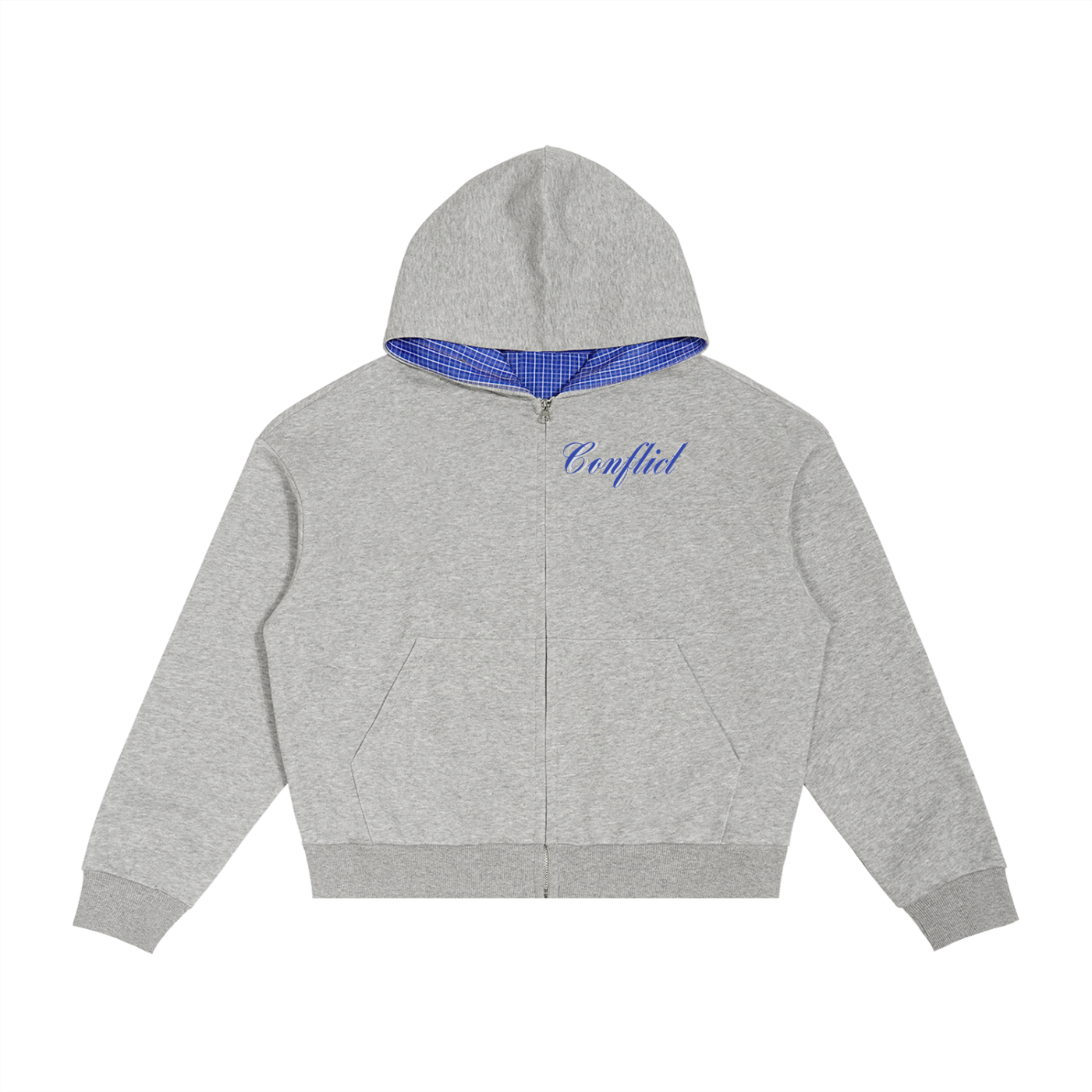 Gray Plaid Zip Up Hoodie