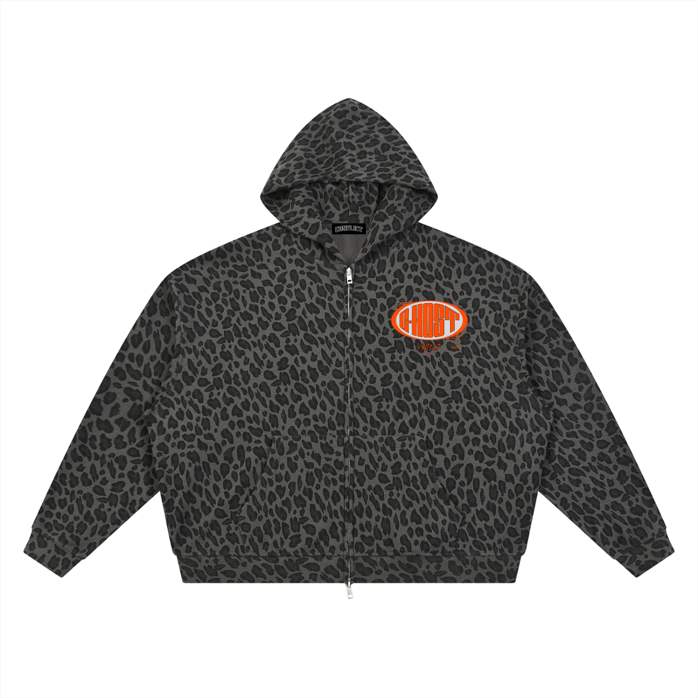 Leopard Waffle Zip Up Hoodie
